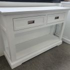 "Cove" Hamptons Style Console Table 2 Drawer, Brushed White, 125cmW x 38cmD x 80cmH (RRP $899)