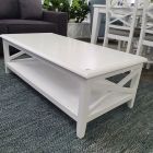 "Montauk" Hamptons Style Timber Coffee Rectangle Table Cross Leg White, 120cm x 60cm x 45cm (RRP $699)