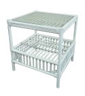 "Whitehaven" Alfresco Rattan Side Lamp Table with with Tempered Glass in White, 60cmL x 60cmW x 64cmH (RRP $699)