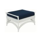 "Airlie" Hamptons Style Outdoor Alfresco Ottoman in White Rattan with Navy Blue Cushion (RRP $549)