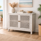 "St Barts" Hamptons Style 2 Door Cabinet Recycled Elm with Lattice Doors White, 120cm x 45cm x 90cmH (RRP $1999)