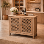"St Barts" Hamptons Style 2 Door Cabinet Recycled Elm with Lattice Doors Natural, 120cm x 45cm x 90cmH (RRP $1999)