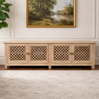 "St Barts" Hamptons Style 4 Door TV Unit Recycled Elm with Lattice Doors Natural, 200cm x 40cm x 58cmH (RRP $2999)
