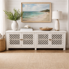 "St Barts" Hamptons Style 4 Door TV Unit Recycled Elm with Lattice Doors White, 200cm x 40cm x 58cmH (RRP $2999)