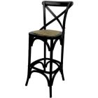 "Noosaville" Timber Rattan Kitchen Bench Bar Chair Cross Back Black, 42cmL x 42cmD x 100cmH; Seat Height 65cm (RRP $349)