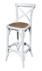 "Noosaville" Hamptons Timber Rattan Counter Kitchen Bar Stool Seat Cross Back Vivid White,  42cmL x 42cmD x 100cmH; Seat Height 65cm (RRP $349)