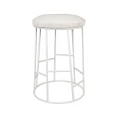Aiden White Steel Kitchen Stool Natural Linen, 44cm Dia x 65cm H (RRP $385)