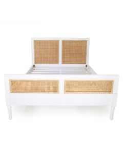 Hamilton Cane Bed Queen Size White, 165cm Wide x 217cm Long x 122cm High
