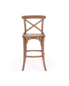 Provincial Cross Back Counter Stool Natural Oak Timber Seat, W 49cm x D 59cm x H 100cm