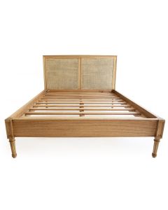 Hamilton Cane Bed Queen Size Low End Weathered Oak, 165cm Wide x 217cm Long x 122cm High