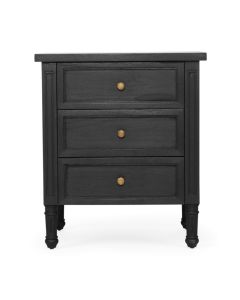Hamilton Bedside Table 3 Drawer Black, Width 57cm x Depth 45cm x Height 67cm