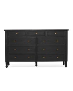 Hamilton Dresser 9 Drawer Black, Wide 154cm x High 92cm x Deep 47cm