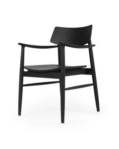 Harlow Dining Armchair Black with Timber Seat, W 56cm × D 56cm × H 80cm