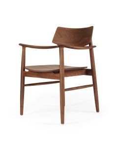 Harlow Dining Armchair Walnut with Timber Seat, W 56cm × D 56cm × H 80cm