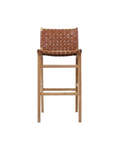Pasadena Leather Bar Stool Tan Woven, Width 43cm x Depth 48cm x Height 75cm