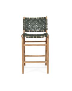 Pasadena Leather Counter Stool Olive Woven, Width 47cm x Depth 52.5cm x Height 65cm