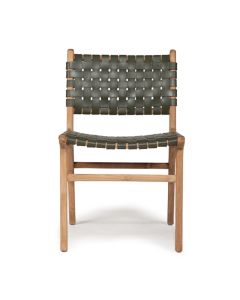 Peregian Leather Side Chair Woven Olive, Width 53cm x Depth 55cm x height 48cm (RRP $799)