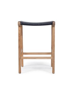 Pasadena Leather Saddle Stool Black Flat, W 46cm x D 38cm x H 66cm