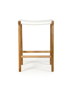 Pasadena Leather Saddle Stool White Flat, W 46cm x D 38cm x H 66cm