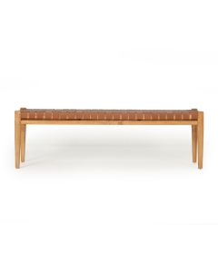 Pasadena Leather Strap Bench Tan, Length 150cm x Width 40cm x Height 47cm