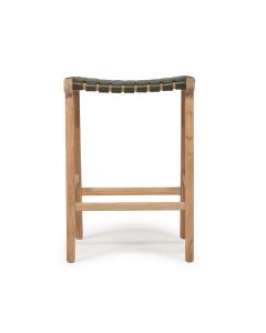 Peregian Leather Saddle Stool Olive Woven, W 46cm x D 38cm x H 66cm (RRP $699)