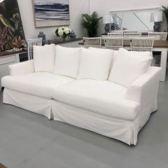 "Somerset" Hamptons Style Fabric 3 Seater Sofa Lounge Feather Filled with Removable Slip Covers, White (RRP $3999)