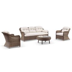 "Seychelles" Hamptons Style Outdoor Wicker 3 + 1 + 1 Lounge Setting with Coffee Table, Brushed Wheat (RRP $4499)