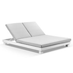 "Hawaii" Hamptons Style Double Aluminium Sun Lounge in White with Olefin Grey Cushion