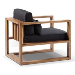 "Hawaii" Hamptons Style Outdoor Aluminium 1 Seater Armchair in Teak with Denim Grey Cushions