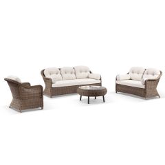 "Seychelles" Hamptons Style Outdoor Wicker 3+2+1 Seater Lounge Setting with Coffee Table, Brushed Wheat (RRP $4999)