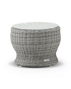 Hamptons Style Outdoor Wicker Round Side Table, Brushed Grey Wicker