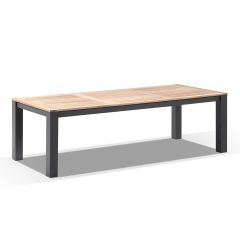 "Newport" Hamptons Style Outdoor Charcoal Aluminium Teak Top Dining Table, 250x100cm