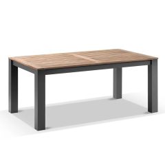 "Newport" Hamptons Style Outdoor Charcoal Aluminium Teak Top Dining Table, 180x100cm