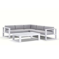 "Hawaii" Hamptons Style Outdoor Modular Lounge Setting with Coffee Table in White with Grey Cushions