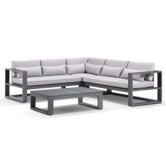 "Hawaii" Hamptons Style Modular Lounge Setting with Coffee Table in Charcoal with Olefin Grey Cushions