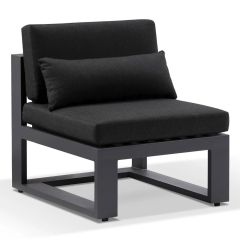 "Hawaii" Hamptons Style Outdoor Aluminium 1 Seater Lounge in Charcoal with Denim Grey Cushions
