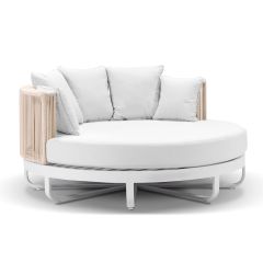 "Coolum" Hamptons Style Outdoor Aluminium Round Daybed in White with Cream Rope, L160cm x D160cm x H74cm
