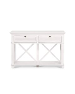 West Beach 2 Drawer Hamptons 130cm Console White, L 50cm W 130cm H 85cm (RRP $1299)