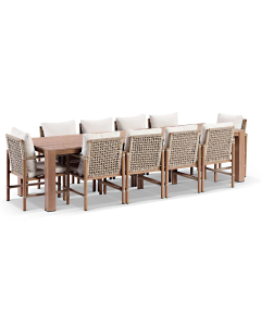 "Entertainer" Superior Comfort Premium Quality Aluminium 3.05m Outdoor Dining Table with 10 Avery Rope Chairs – Mahogany / Bone W305 x D92 x H74 CM (RRP $6999)