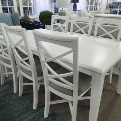 "Montauk" Hamptons Style 7 Piece Timber Dining Setting White 180cm Table & 6 White Chairs (RRP $2999)