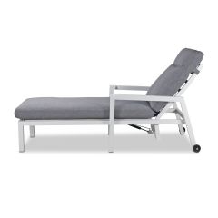 "Laguna" Hamptons Style Outdoor Reclining Sunlounger in Arctic White with Platinum Olefin Cushions