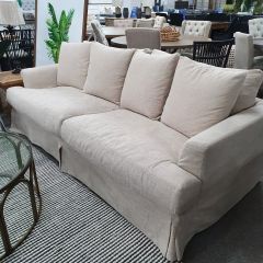 "Somerset" Hamptons Style Fabric 3 Seater Sofa Lounge Feather Filled with Removable Slip Covers, Linen (RRP $3299)