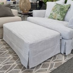 "Somerset" Hamptons Style Fabric Ottoman with Removable Slip Cover, Glacier (RRP $799)