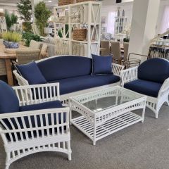 "Airlie" Hamptons Style Alfresco 4 Piece Rattan Lounge Package, 3 Seater Lounge, 2 x Armchairs & Coffee Table (RRP $4499)