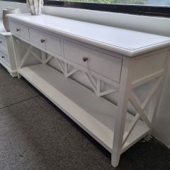 "Montauk" Timber Hall Console Table 3 Drawers White, 176cmW x 42cmD x 78cmH (RRP $1199)