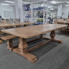"Madrid" Hamptons Style Timber Dining Table with Pedestal Base Recycled Elm, 245cmL x 110cmD x 76cmH (RRP $3499)