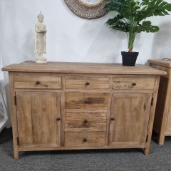 "St Lucia" Recycled Elm Timber 2 Drawer 6 Door Buffet Natural, 130cmW x 28cmD x 80cmH