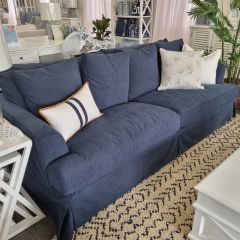 "Somerset" Hamptons Style Fabric 3 Seater Sofa Lounge Feather Filled with Removable Slip Covers, Navy (RRP $3499)
