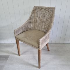 "Coral Bay" Hamptons Style Rattan Dining Chair, Greywash with Mindi Timber Legs (RRP $449)