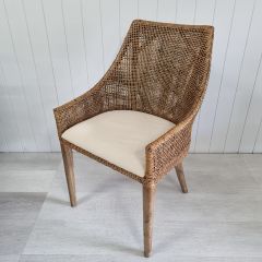 SECONDS STOCK "Coral Bay" Hampton Style Rattan Dining Chair Natural Wash with Mindi Timber Legs (RRP $449)
